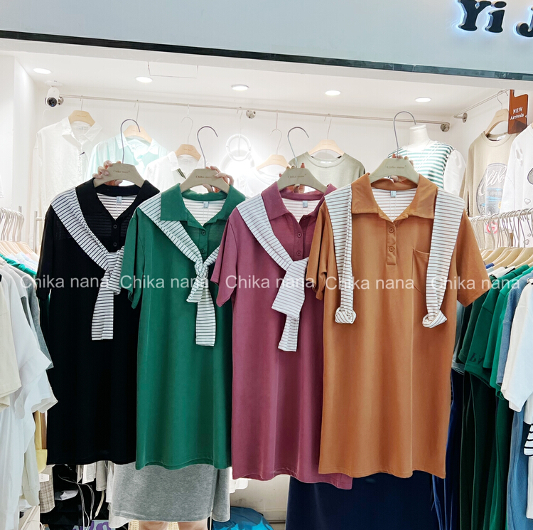 [Yi Jia Yi] small fresh polo collar dress (with shawl) 609# cqw