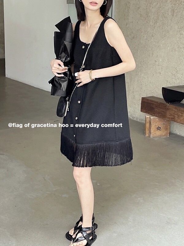 goods in stock! New in early summer! [gracetina Hoo] xiaoxiangfengliusu single breasted sleeveless dress ly841# zxl