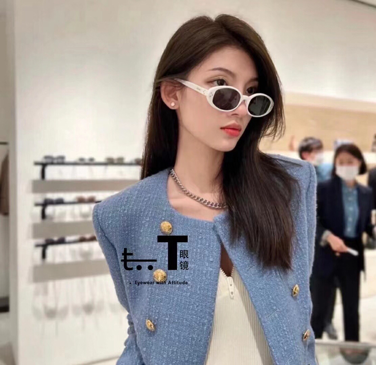 [fiber color scarf glasses] ins retro oval small frame sunglasses (with box) 8699# LSL