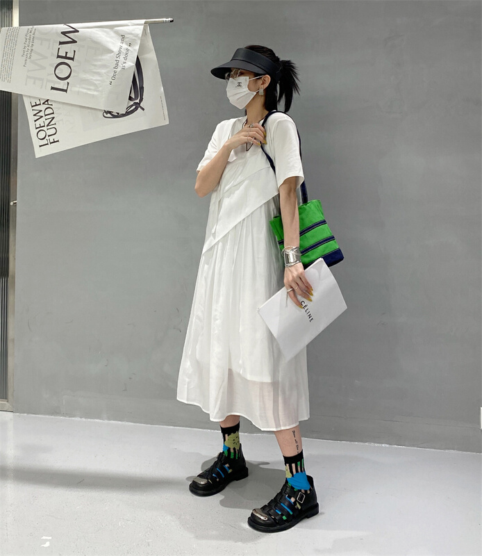 [Hyso] Korean loose stitched Tencel dress 8902# XJ