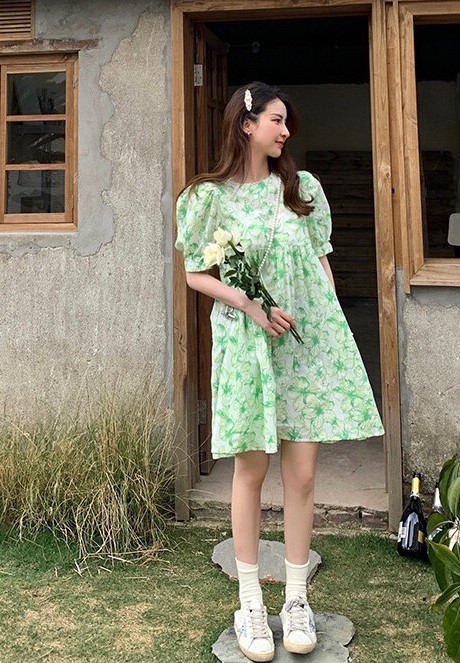 [x · h studio] Wizard of Oz giant white bubble sleeve flower dress 3149# ozq