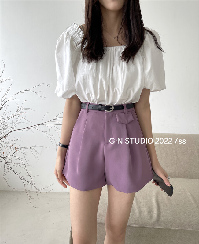 [g · n] Korean version simple high waist short trousers (with belt) 19032\hjy