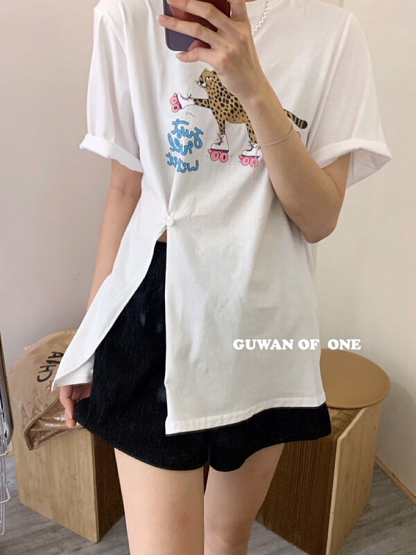 [G.W] crew neck print loose short sleeve T-shirt 5565# zxx