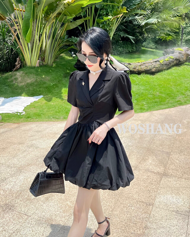 [woshang woshang] minority design sense suit collar fluffy dress 5731# XYJ