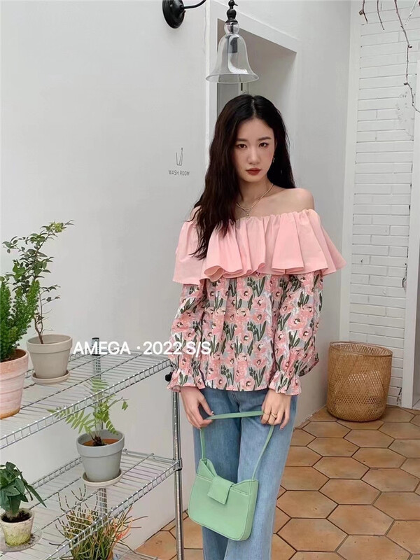 goods in stock! New year in early spring! [amega] small fresh one shoulder floral shirt ys1-6616# HBx