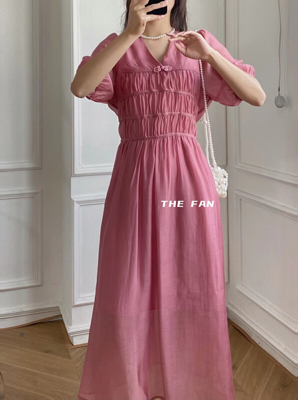 [the fan] lady V-neck dress 5092022# PCZ