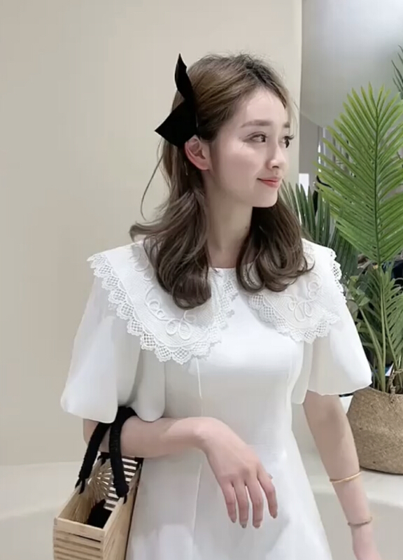 New in early summer! [JH] little sweet doll lace collar Lantern Sleeve Dress 41359# PCZ