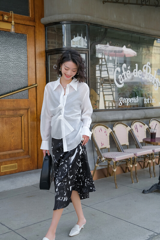 [Hanna Hanna] design sense oblique buckle temperament commuter shirt 8083# XJ