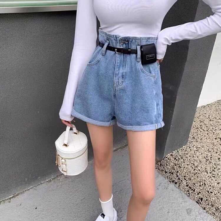 New in early summer! [lsjd] large casual high waist denim shorts (with belt) 6719# WTT