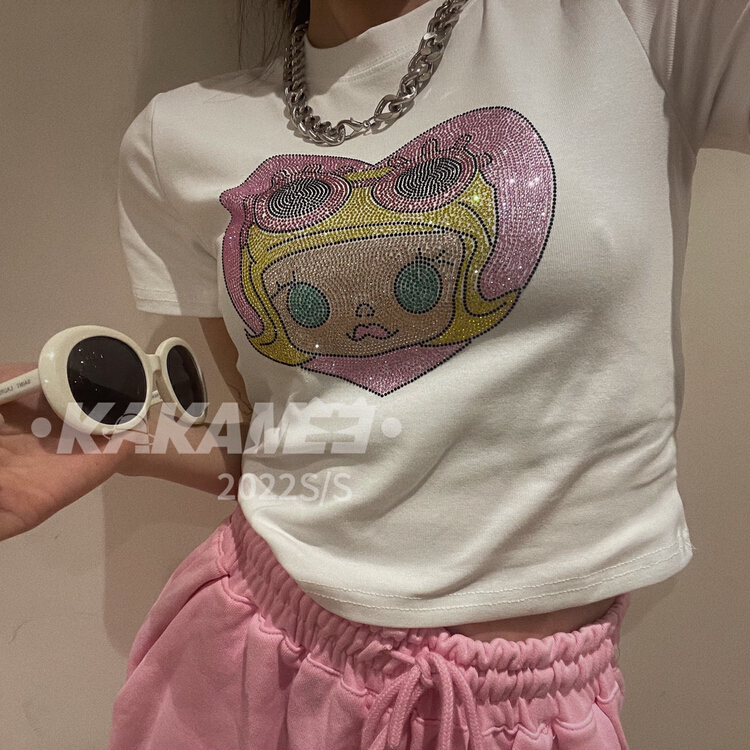 New in early summer! [kakamee] heavy industry a diamond flash diamond love bubble short sleeve T-shirt (T-shirt only) 3895# LSL