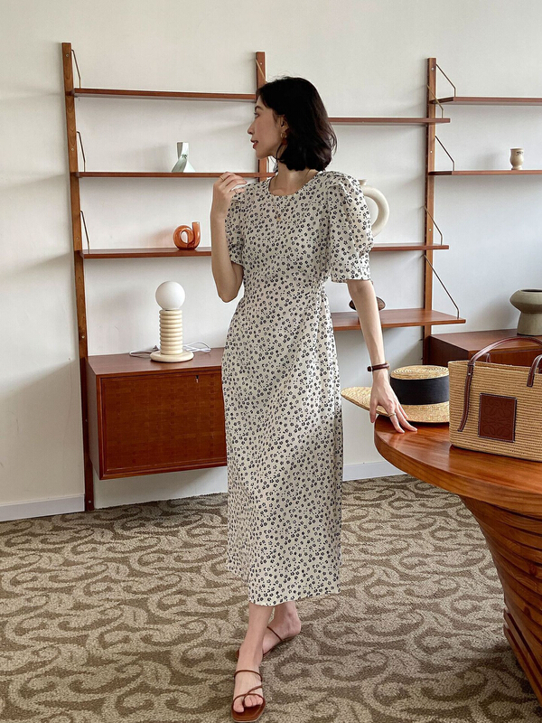 [st] temperament floral medium length dress 5201# XJ