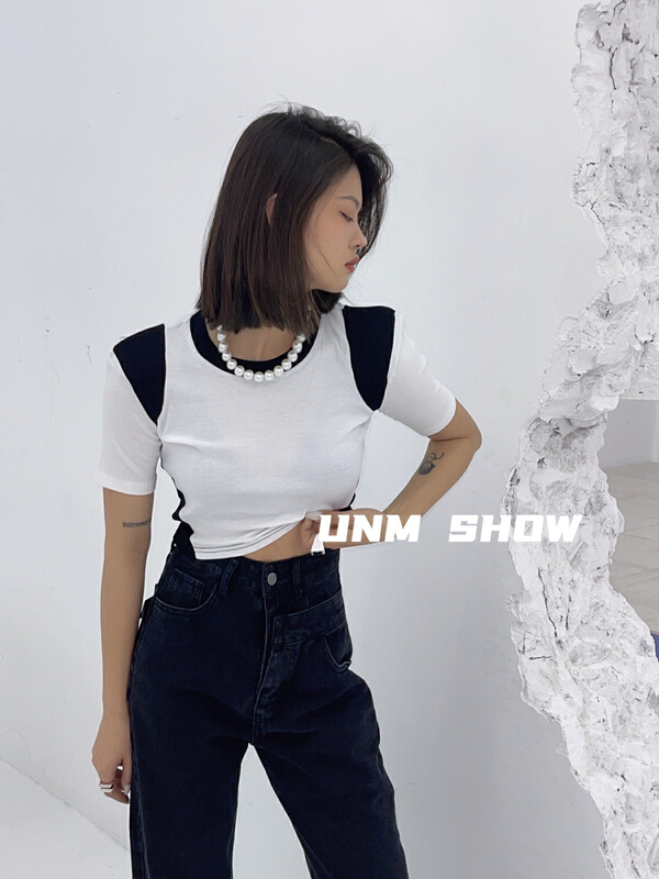 New in early summer! [unm-show] simple and versatile contrast short sleeve T-shirt 6185# WTT