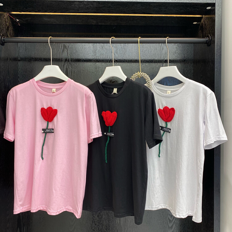 New in early summer! [Feimao Philippine cat] Korean versatile embroidered short sleeve T-shirt 8070# LSL