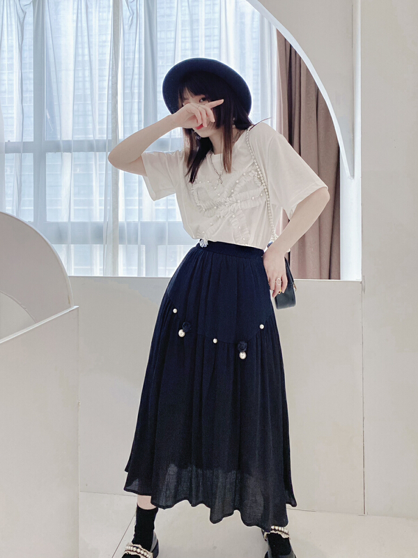 New in early summer! [twins] sweet high waist elastic thin nail bead skirt 3066# hjy