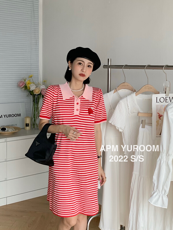 "APM YUROOM" Korean striped knit short sleeve dress 22209# LSL