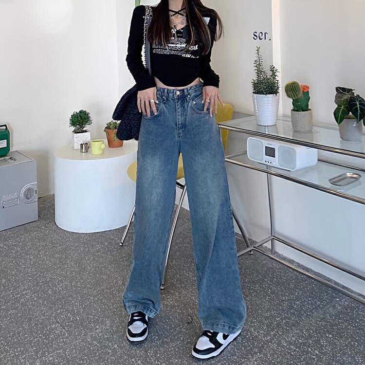 New year in early spring! [timely rain] Han Feng ins simple, comfortable, loose and thin high waist jeans a7088# jhy