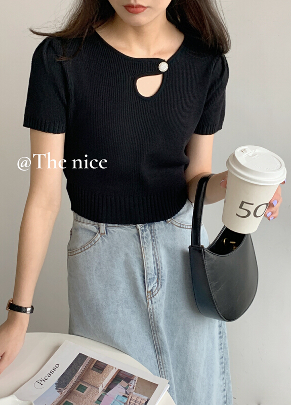 goods in stock! New in early summer! [the nice] design sense niche short sleeved sweater 00273# hjy