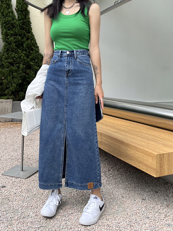 [Mi & Co Wu] Korean style slit design slim denim skirt c0063# hjy