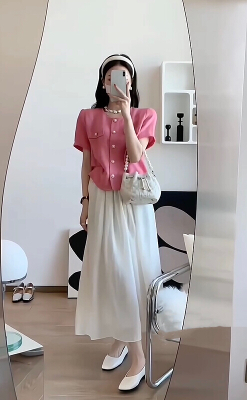 [JH] net red small fragrance short sleeve + slim and versatile skirt suit (only suit) 41520# PCZ