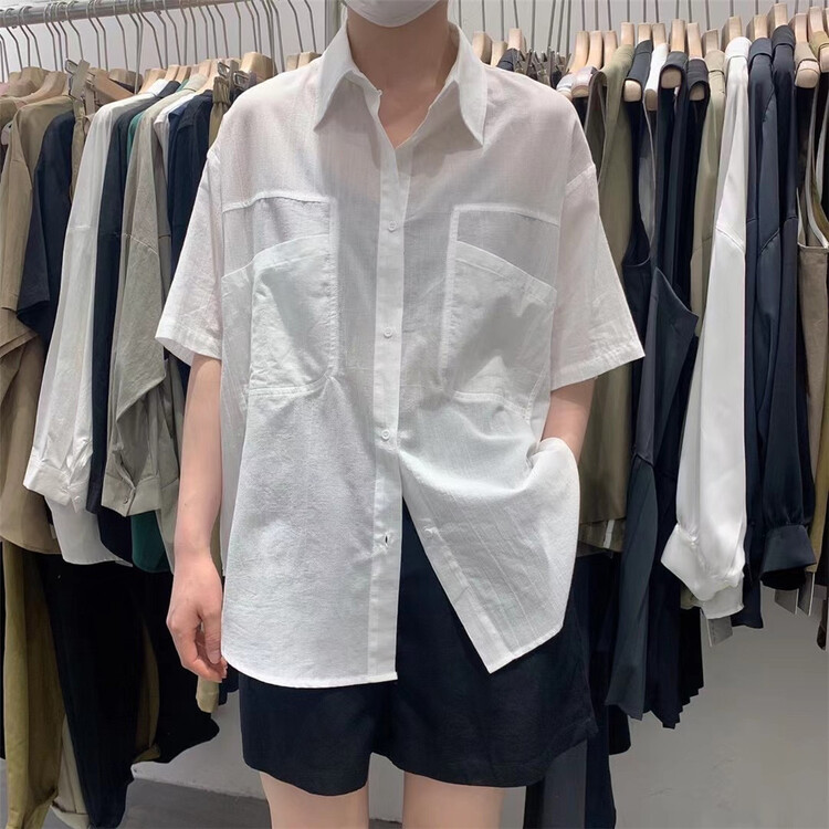 [self] loose solid color versatile shirt 7019# zyh