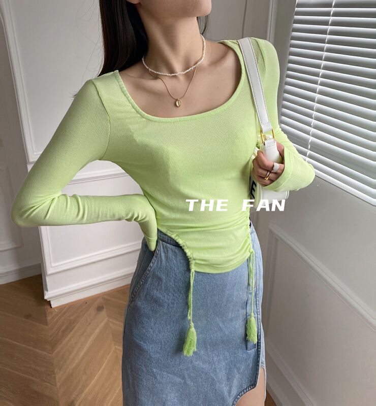 goods in stock! New year in early spring! [the fan] Korean large U-neck lace up tassel knit 6896# zxx