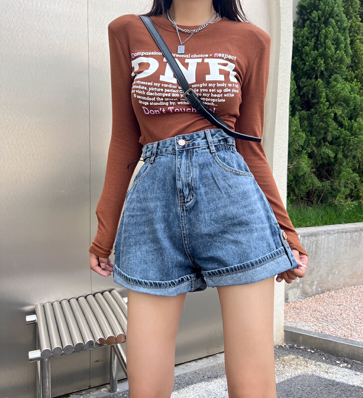 [Mi & Co Wu] high waist version a versatile denim shorts c1960# hjy