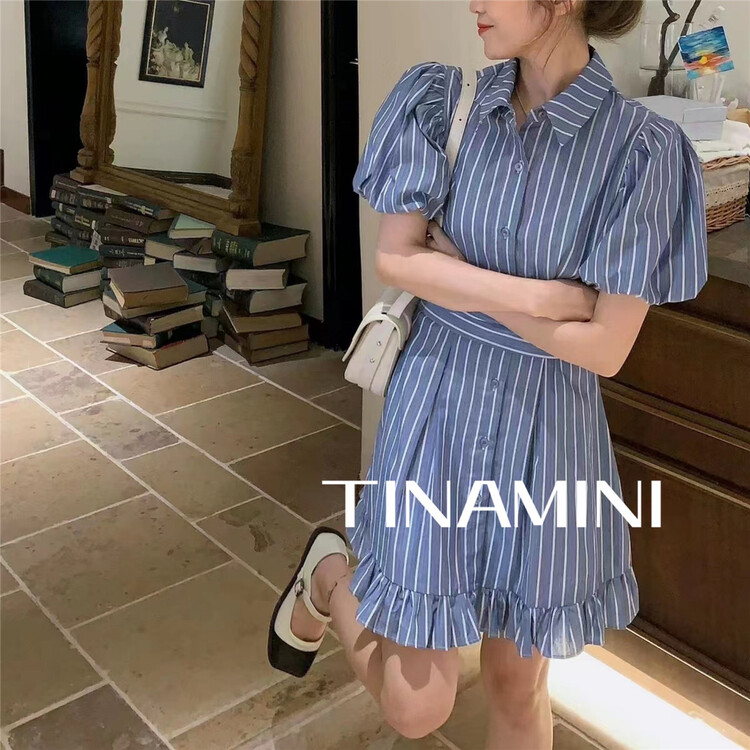 [Tina Mini] Korean new vertical stripe dress (with belt) m0190# hjy