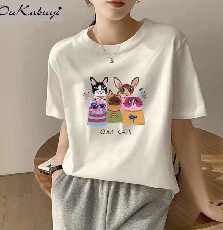 New in early summer! [three thousand gold] Korean printed loose short sleeve T-shirt 00132# ll