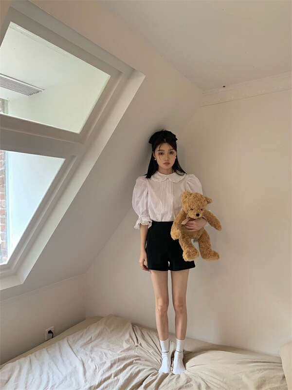[timely rain] Han Feng's sweet temperament shows thin, high waist A-shaped casual shorts 27754# WPL