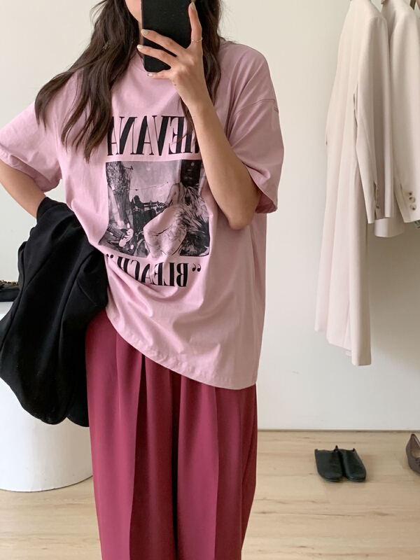 New in early summer! [Tn] simple and versatile temperament personalized printed short sleeve T-shirt 3197# cqw