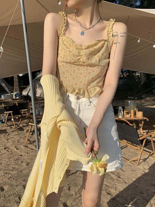 [timely rain] Han Feng ins sweet, gentle, thin, loose and versatile floral vest (excluding matching) 03579# WPL