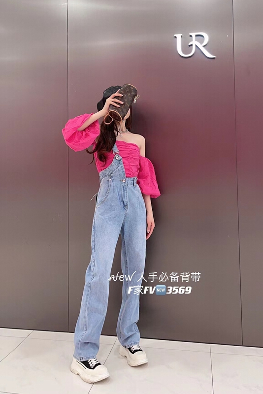 [family F] age reducing high waist fashion suspender pants (detachable with suspender) 3569# PCZ