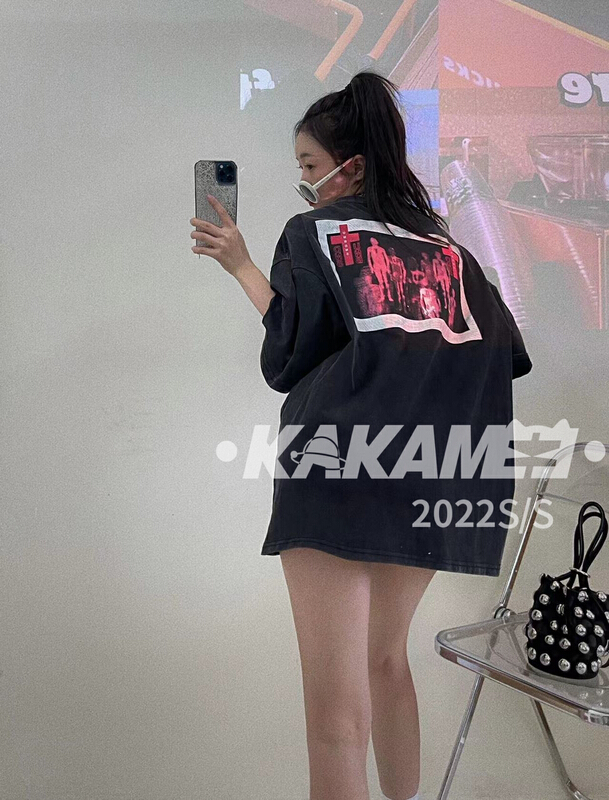 New in early summer! [kakamee] American street Vintage Cross short sleeve T-shirt 3887# LSL