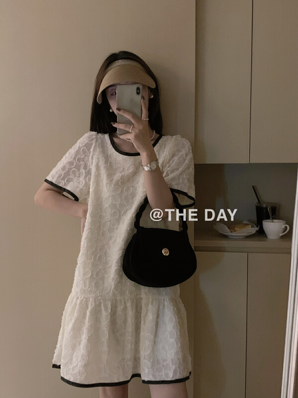 [the day] little fragrance color contrast Pullover dress 8960# ll