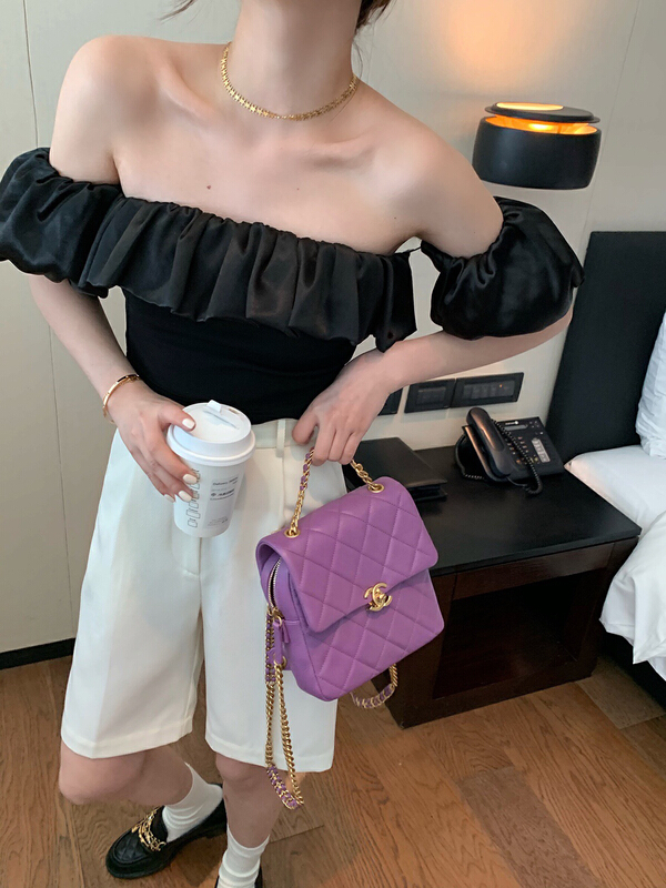New in early summer! [wgwe] one line shoulder thin short shirt 1292# PCZ