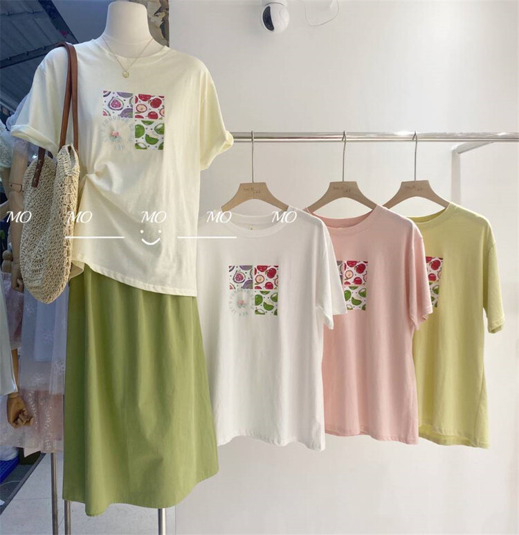 [Momo] casual round neck cartoon printed short sleeve T-shirt 3893# HBx