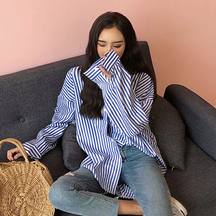 New year in early spring! [X.C] classic blue stripe lazy shirt 120-1# jhy