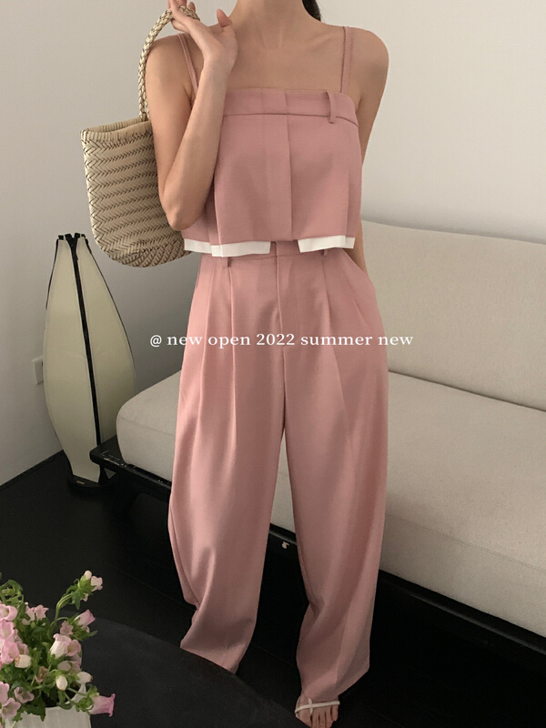 [new open] Korean slim fit design sense of minority splicing vest / sling (only selling vest) gb22797# zxl