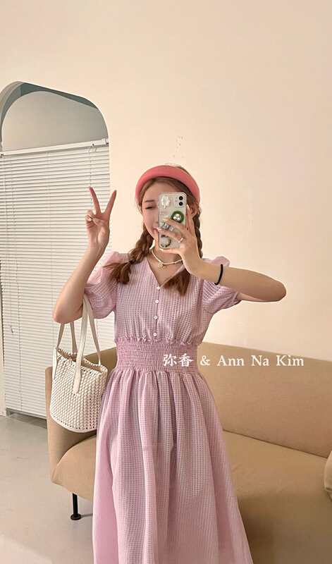 [Mi Xiang] fresh small square waist closing dress 5303# hjy