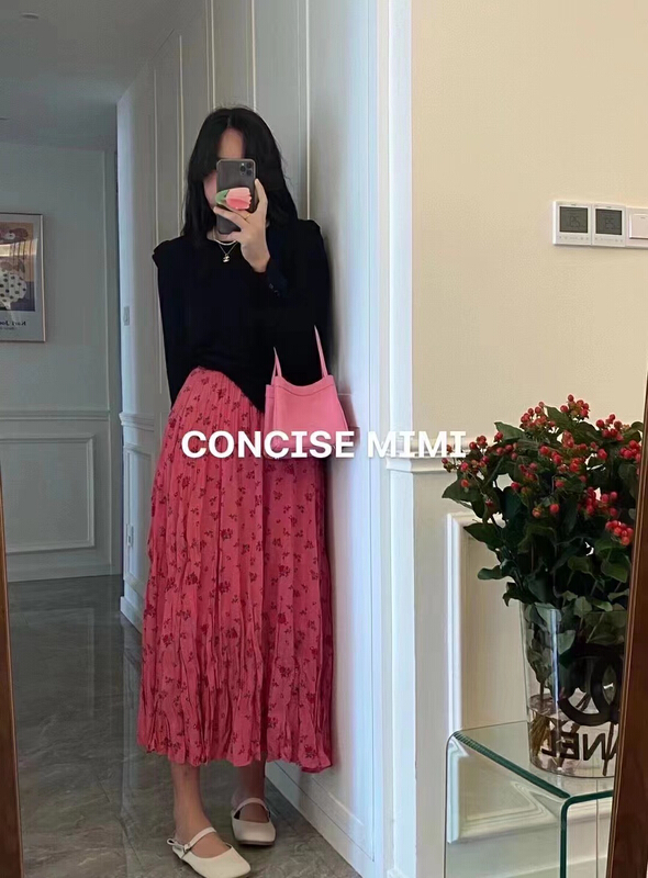 goods in stock! [mi ni] simple sunscreen long sleeved T-shirt + floral mid length skirt set 2305# PCZ