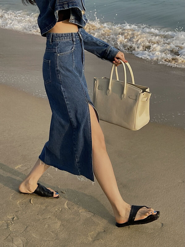 goods in stock! New year in early spring! [VT] Retro High Waist slim straight slit denim skirt 8677# ozq