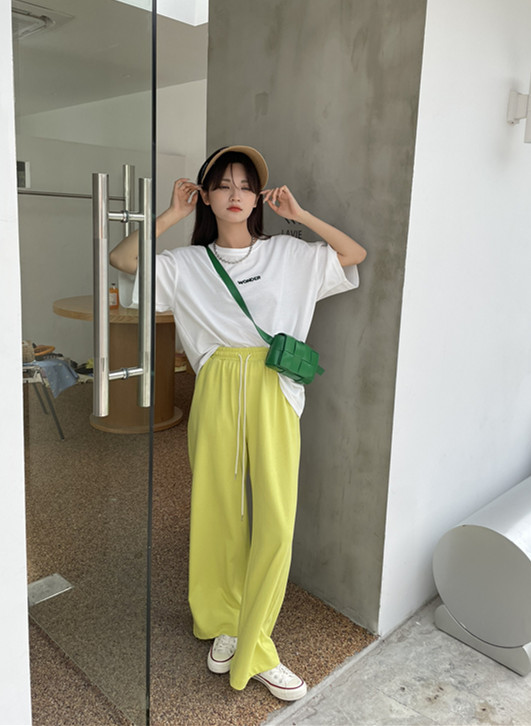 goods in stock! In early summer! [keyboard] Korean version elastic waist tie loose wide leg casual pants b-9989\lsl