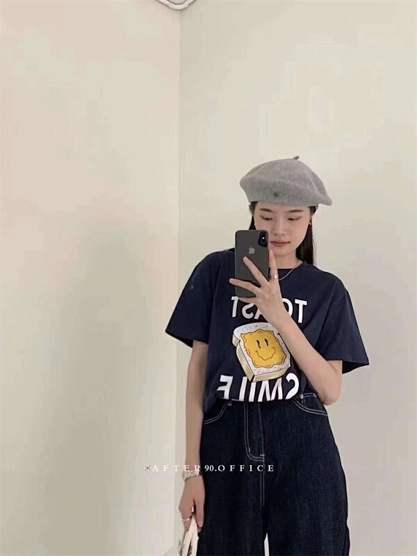 [after. 90] Korean round neck printed short sleeve T-shirt (T-shirt only) ys1-2228-1# ll