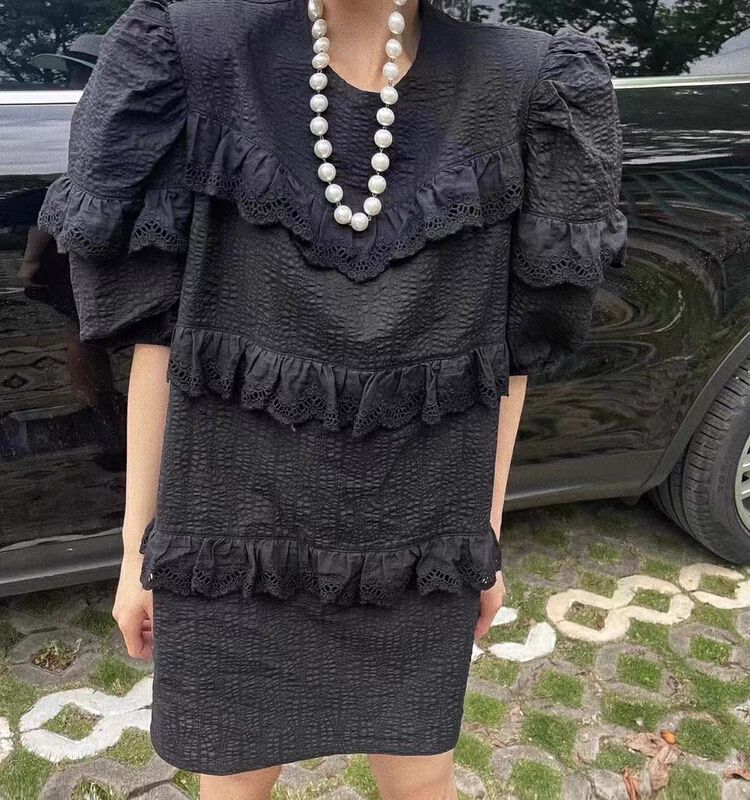[mi ni] patchwork lace design Vintage Dress (excluding necklace) 1052\pcz
