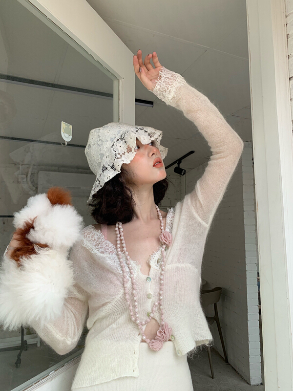 New year in early spring! [onism. Design] Korean V-neck lace knitted cardigan b976# WTT