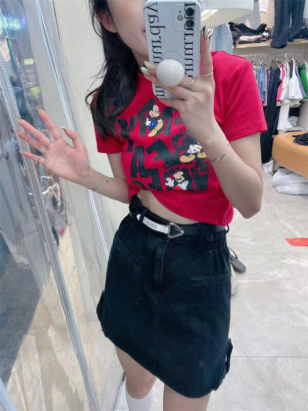 [1to3] back cut out Mickey print short sleeve T-shirt 8108# LSW