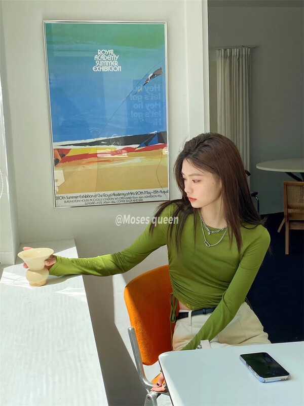 [Moses queen] simple and versatile solid ice cotton long sleeve T-shirt 50210# XYY