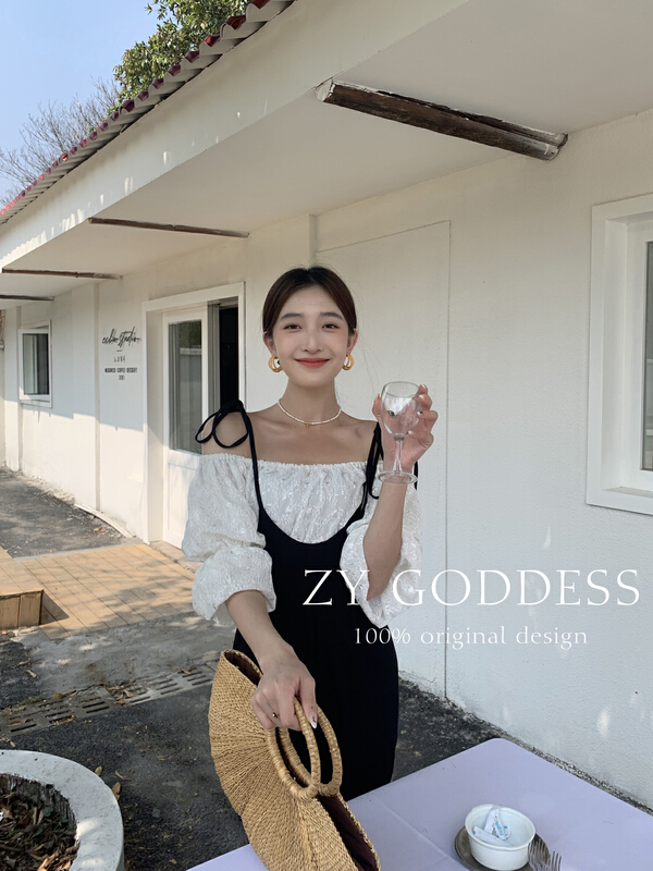 goods in stock! [ZY] Korean design pleated one line neck off shoulder lace shirt 68195# ozq