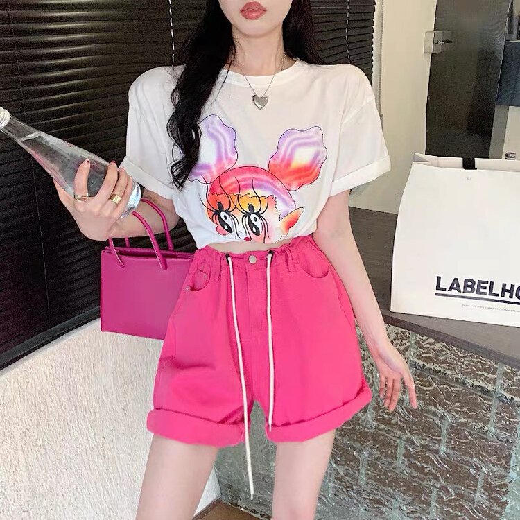 [Huaxi] pure sweet Spice Girl design sense niche T-shirt + casual versatile Shorts Set 8943# PCZ