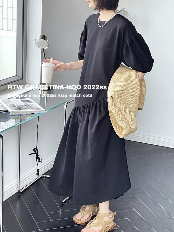 New in early summer! [gracetina Hoo] slash cut splicing short sleeved dress ly5207# zxl
